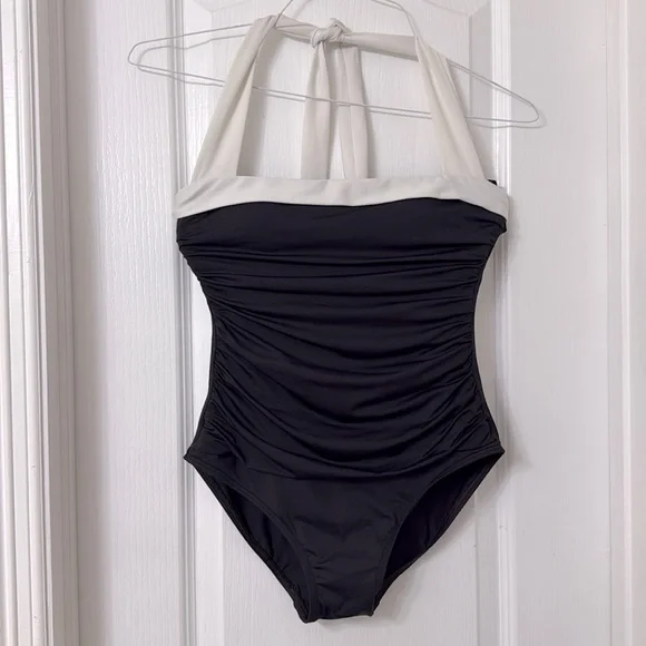 Lauren Ralph Lauren Bel Air Solids Shirred Bandeau black and white Size 4 - Picture 2 of 6
